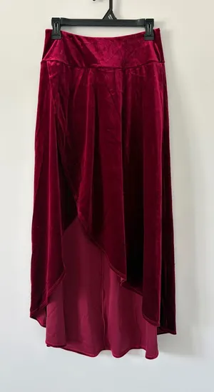 Halara High Waisted High Low Crossover Velvet Maxi Skirt Sangria NWT Small thumbnail 1