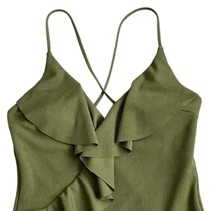 Cupshe One Piece Ruffle Wrap Swimsuit Women’s Size XL Textured Green Summer thumbnail 3