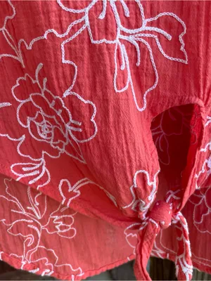 Cabana Cay Swim Cover Up Blouse Women’s XL Floral Embroidery 3/4 Sleeves Cotton thumbnail 9