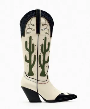 Zara cowboy boots cactus knee high heels western south western cowgirl thumbnail 2