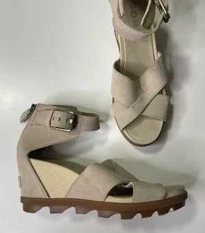 Sorel Women's‎ Beige Suede Wedge Ankle Strap Zip Sandals Size 8.5 thumbnail 1