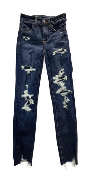 American Eagle Hi-Rise Jegging 00 X-Short Distressed Next Level Stretch Jeans thumbnail 1