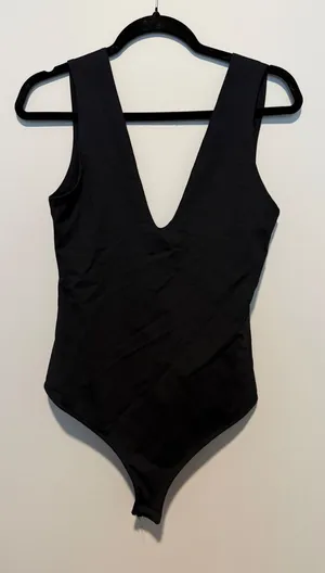 Free People Intimately Deep V Neck Bodysuit Black Sleeveless Stretch Top Medium thumbnail 1