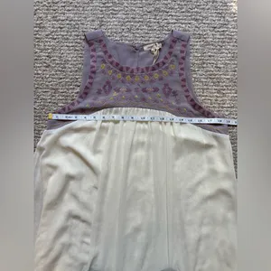 Mystree Embroidered‎ Yoke Dress Crinkle Chiffon Cream Gold Lavender NWT Large thumbnail 7