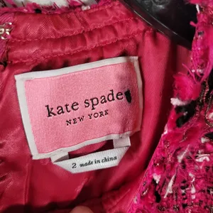Kate Spade Size 2 NWOT Festive Tweed Mini Shift Dress Magenta Pink Fringe K9841 thumbnail 4