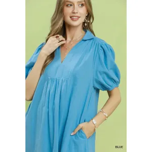 Umgee Solid Tiered Midi‎ Dress - Blue - Medium thumbnail 5