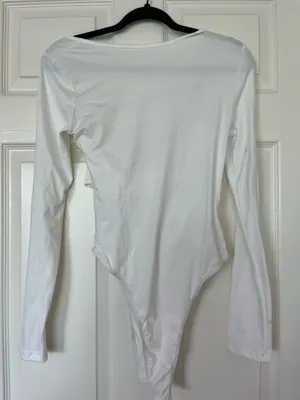 SheIn White long sleeve cut out bodysuit with gold roses thumbnail 2