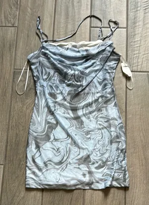 Silver Ruched Fitted Mini Dress Size L thumbnail 1
