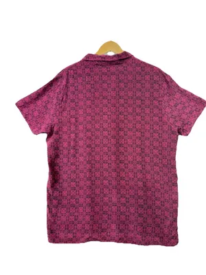 Amanda Smith Silk Button Up Top Large Burgundy Floral Lightweight Short Sleeves thumbnail 3