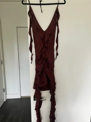 Women’s Brown Ruffle Halter Mini Dress thumbnail 2