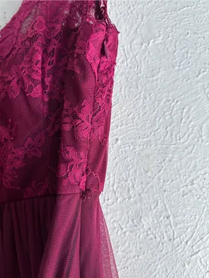 Anthropologie BHLDN Samantha Lace Dress Maroon Sz 2 Hemmed thumbnail 4