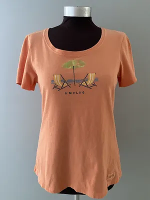 Life is Good Crusher Tee Size S Orange UNPLUG Shirt Beach Relax Ocean Vacation thumbnail 3