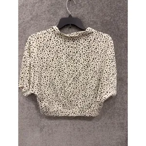 American Eagle Women Top Large Cream Animal Print Surplice Cropped Elastic Hem thumbnail 7