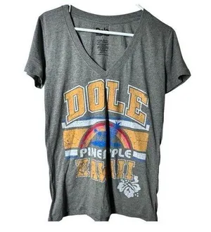 Dole Women's Gray Distressed Pineapple Graphic V-Neck Short Sleeve T-Shirt thumbnail 1