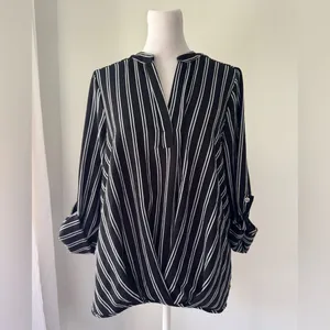 Lynn Ryan Black & White Striped Roll Tab Blouse thumbnail 2