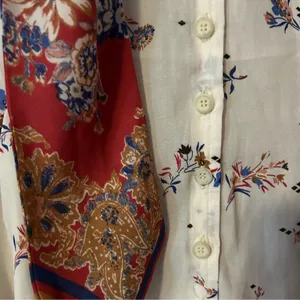 Free People Long Sleeve Floral Tie Front V Neck Blouse Size Large thumbnail 5