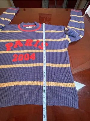 Altar'd State Striped Chunky Knit Fisherman Sweater Slouchy Blue Beige Size M thumbnail 9