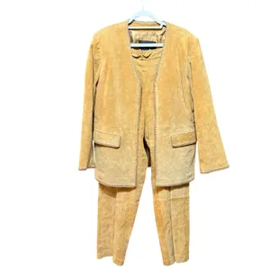 Terry Lewis Classic Luxuries Suede‎ Leather Pant Suit Blazer Set Camel Tan Sz L thumbnail 3