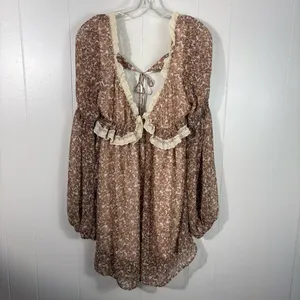 Free People Pennie Babydoll Chiffon Floral Ruffle Trim Long Sleeve Dress Small S thumbnail 2