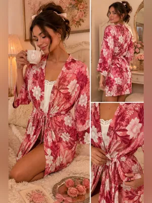 Flora Nikrooz Coral Floral Kimono Robe Loungewear Sleepwear Size Medium thumbnail 2