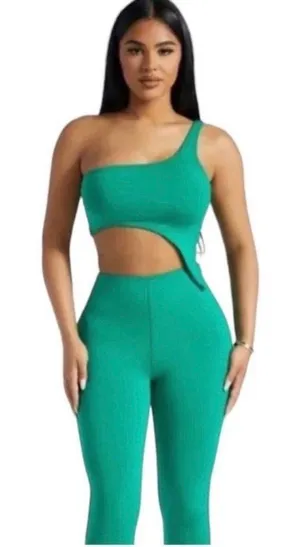 🆕 NWT Naked Wardrobe | Smooth Side Crop Top | Asymmetric | Green thumbnail 1