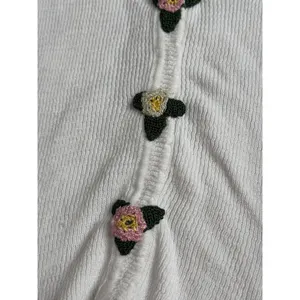 y2k Unique Pointelle white knit sweater Balletcore Cottagecore Grandmacore sz S thumbnail 4