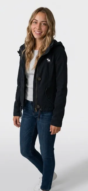 Abercrombie & Fitch Tom Boy Style Black Cotton Hooded Jacket/ Coat thumbnail 1