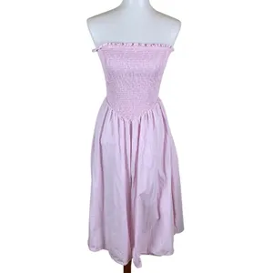 GLAMOROUS Pink Smocked Strapless Midi Dress Cottagecore Romantic Summer 6 thumbnail 2