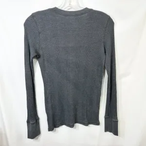 Aerie‎ Small Top Charcoal Gray Ribbed Waffle Knit Henley Long Sleeve Lounge 1469 thumbnail 2
