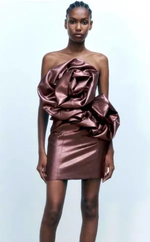 Zara Bloggers Fave Metallic Voluminous Flower Strapless Mini Dress Size Small thumbnail 2