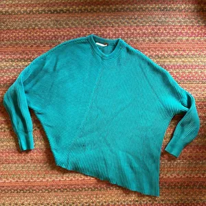 Free People Downtown Teal Blue Knit Asymmetrical Pullover Sweater thumbnail 2