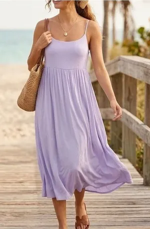 Old Navy Fit & Flare Cami Midi Dress Lavender Aure Large Casual Sundress Rayon thumbnail 1