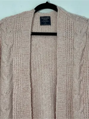 Abercrombie Women’s Small Blush Pink Cable Knit Open Front Cardigan thumbnail 2