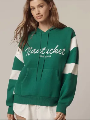 Anthropologie Daily Practice Nantucket Knit Hooded Sweatshirt XS Green Coastal thumbnail 1