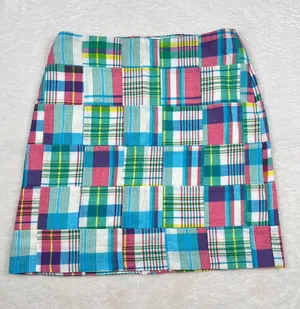 Talbots Petite Madras Patchwork Plaid A-Line Skirt Multicolor Cotton 4P thumbnail 1
