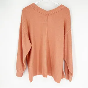Aerie Cozy V-Neck Ribbed Sweater Women's Size S Orange‎ Loungewear thumbnail 3