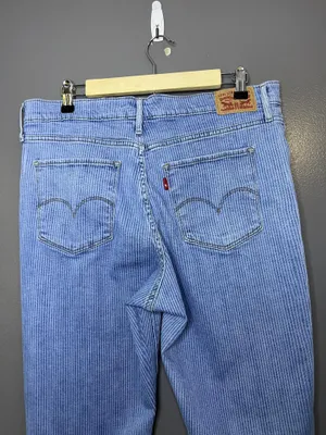 Levi's 724 High Rise Straight Jeans Womens 33 Blue Stripe Light Wash Stretch thumbnail 6