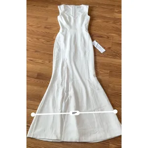 Dress The Population Sandra White Crepe Plunge Trumpet Bridal Gown XXS thumbnail 6