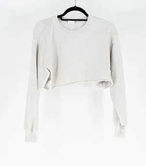 Aritzia TNA AiryAF Fleece Raw Edge Hem Crew Neck Cropped Sweatshirt Sweater Gray thumbnail 1