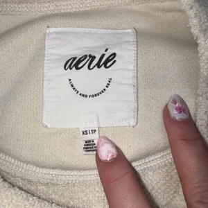 Aerie Sherpa Trim Sweatshirt Cream Crew Neck Long Sleeve Relaxed‎ Fit XS thumbnail 3