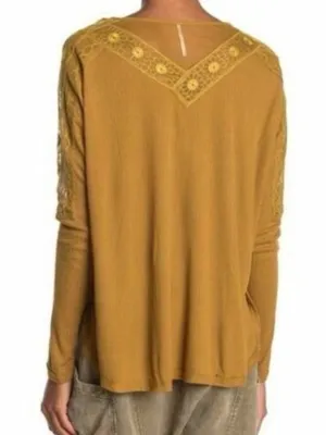 Free People Lola Lace Trim V-Neck Top Alchemy Mustard Yellow Large thumbnail 8