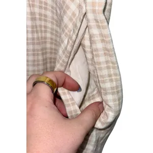 Abercrombie & Fitch Cream Tan Plaid V-Neck Short Sleeve Mini Dress Womens Size L thumbnail 7