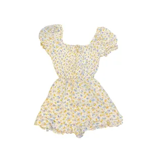Altar'd State Boho Floral Romper Smoked Ruched Bodice Short Puff Sleeves Flirty thumbnail 3