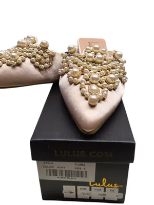 Lulu's Champagne Pearl-Embellished Pointed slip on Mule Bridal regency core thumbnail 4