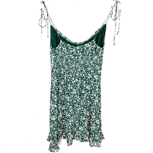 Reformation Esther Green Floral Mini Dress Ruffle Scoop Neck Adjustable Straps 0 thumbnail 3