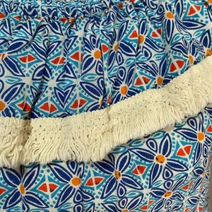 ROBERTA ROLLER RABBIT Lucia Fringe Off Shoulder‎ Top Blue Tile Print sz S thumbnail 4