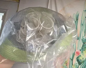 Green and Grey Straw Sun Hat with White Flower Accent thumbnail 5