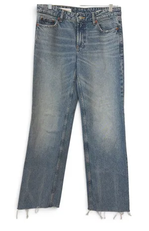 Zara Women Light Wash High Rise Straight Leg Jeans Raw Hem Size 6 thumbnail 1