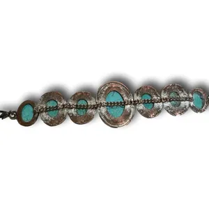 Vintage Silver Tone & Faux Turquoise Toggle Bracelet 7” thumbnail 4