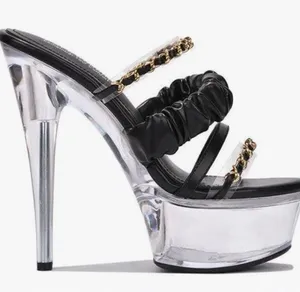 Cape Robbin Black and Gold Clear Platform Sandals thumbnail 1